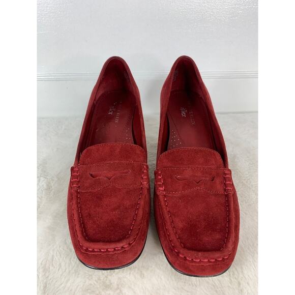 AK Anne Klein Iflex Womens Red Suede Loafers heels Size 9.5M - Picture 2 of 9